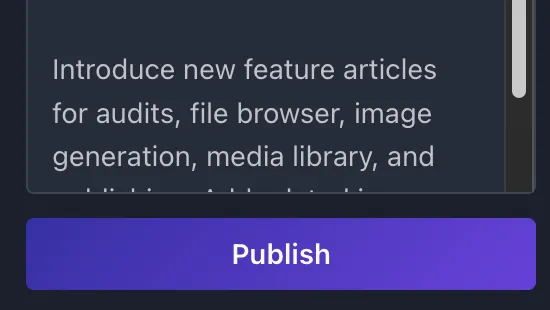 AI-generated commit message summarizing content changes, ready to publish