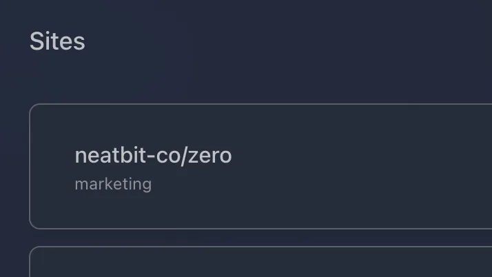 Zero dashboard showing multiple Astro sites listed in one place